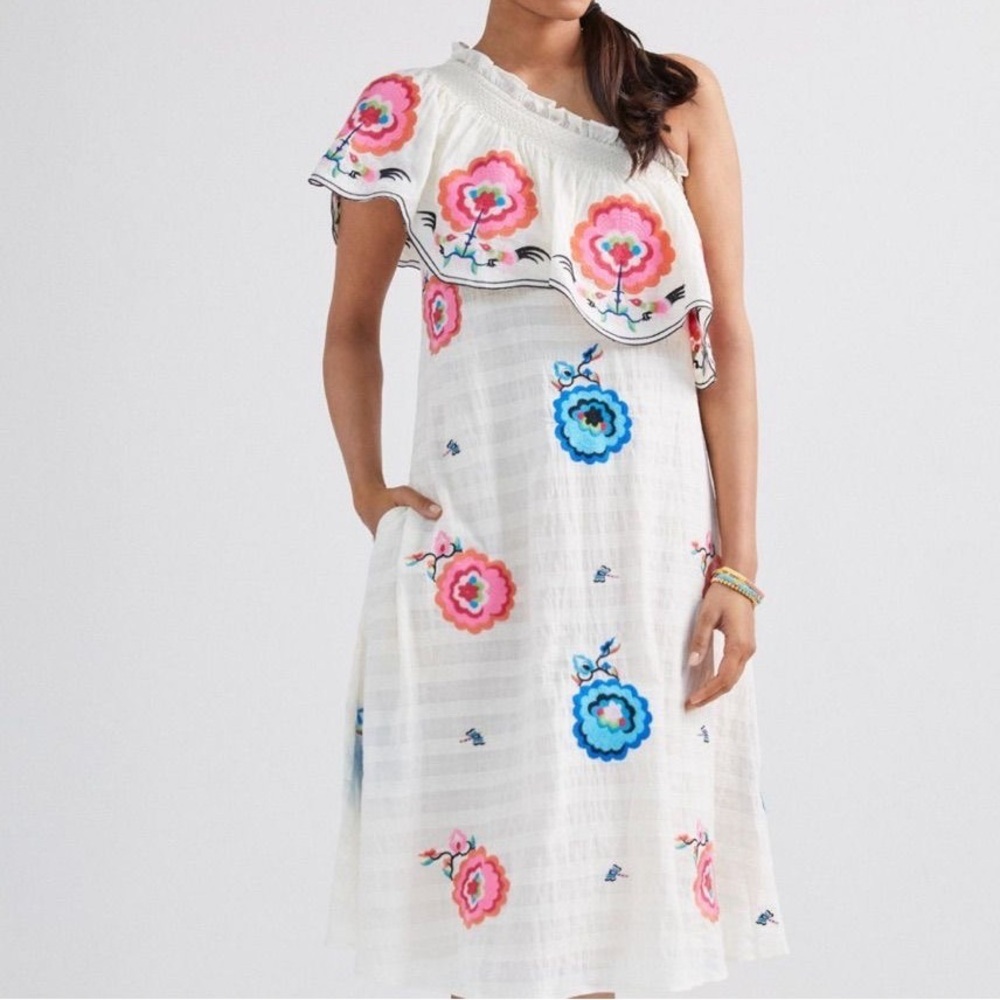 NWT Anthropologie Plenty by Tracy Reese Embroidered One-Shoulder Maxi Dress